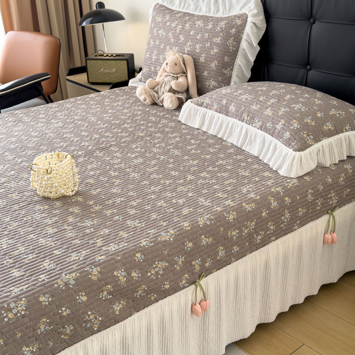 91家纺网 家纺一手货源 找家纺 （总）花漾家居 2026新款雪尼尔雪纺蕾丝大花边床盖单品床盖单件三件套