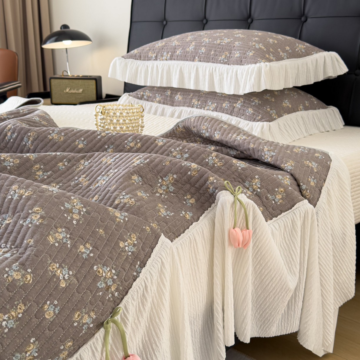 91家纺网 家纺一手货源 找家纺 （总）花漾家居 2026新款雪尼尔雪纺蕾丝大花边床盖单品床盖单件三件套