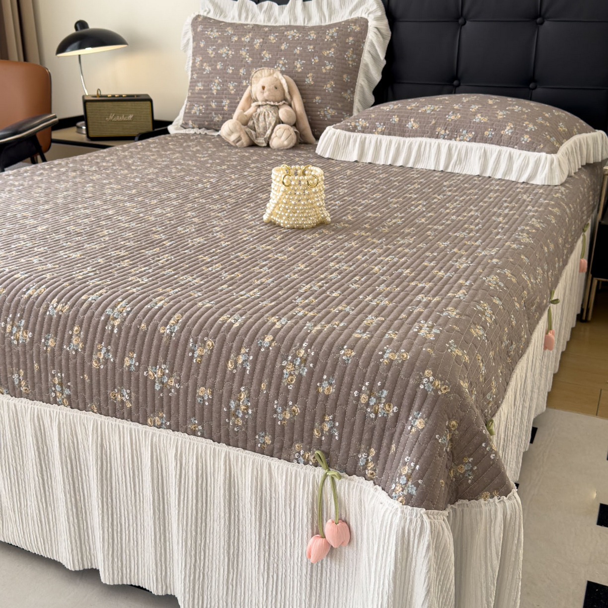 91家纺网 家纺一手货源 找家纺 （总）花漾家居 2026新款雪尼尔雪纺蕾丝大花边床盖单品床盖单件三件套