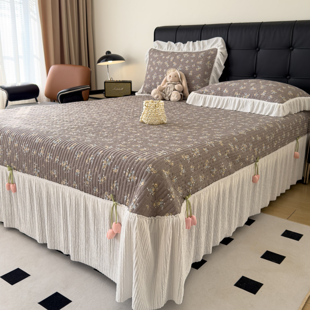 91家纺网 家纺一手货源 找家纺 （总）花漾家居 2026新款雪尼尔雪纺蕾丝大花边床盖单品床盖单件三件套