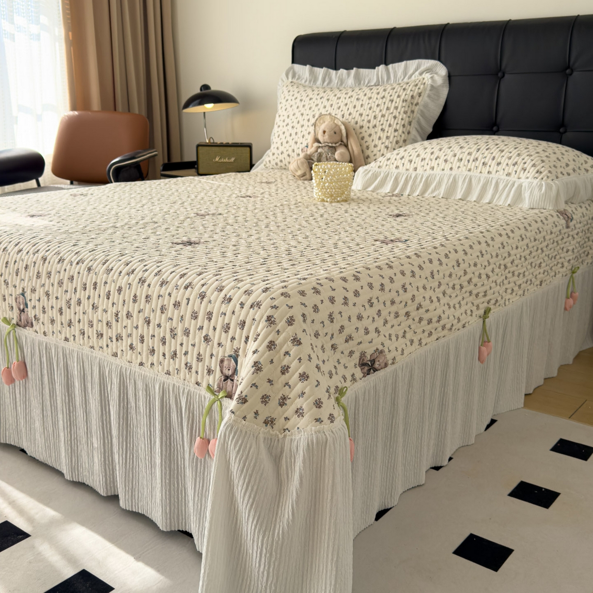 91家纺网 家纺一手货源 找家纺 （总）花漾家居 2026新款雪尼尔雪纺蕾丝大花边床盖单品床盖单件三件套