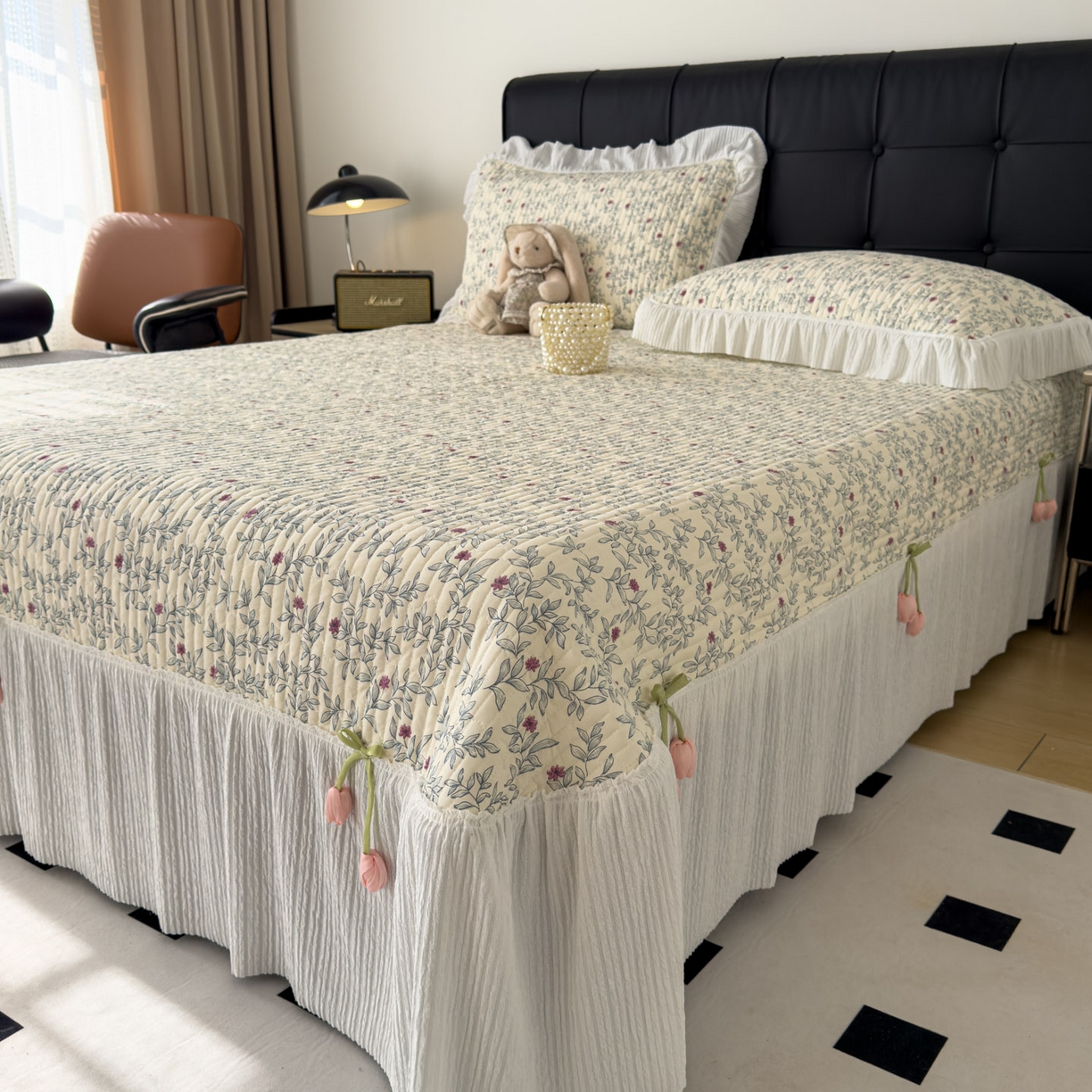 91家纺网 家纺一手货源 找家纺 （总）花漾家居 2026新款雪尼尔雪纺蕾丝大花边床盖单品床盖单件三件套