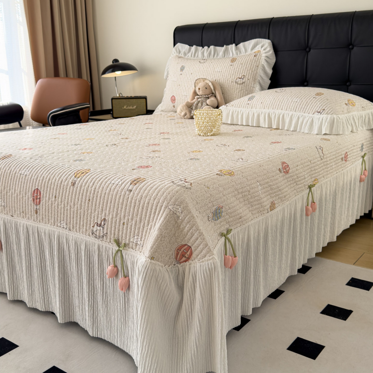 91家纺网 家纺一手货源 找家纺 （总）花漾家居 2026新款雪尼尔雪纺蕾丝大花边床盖单品床盖单件三件套