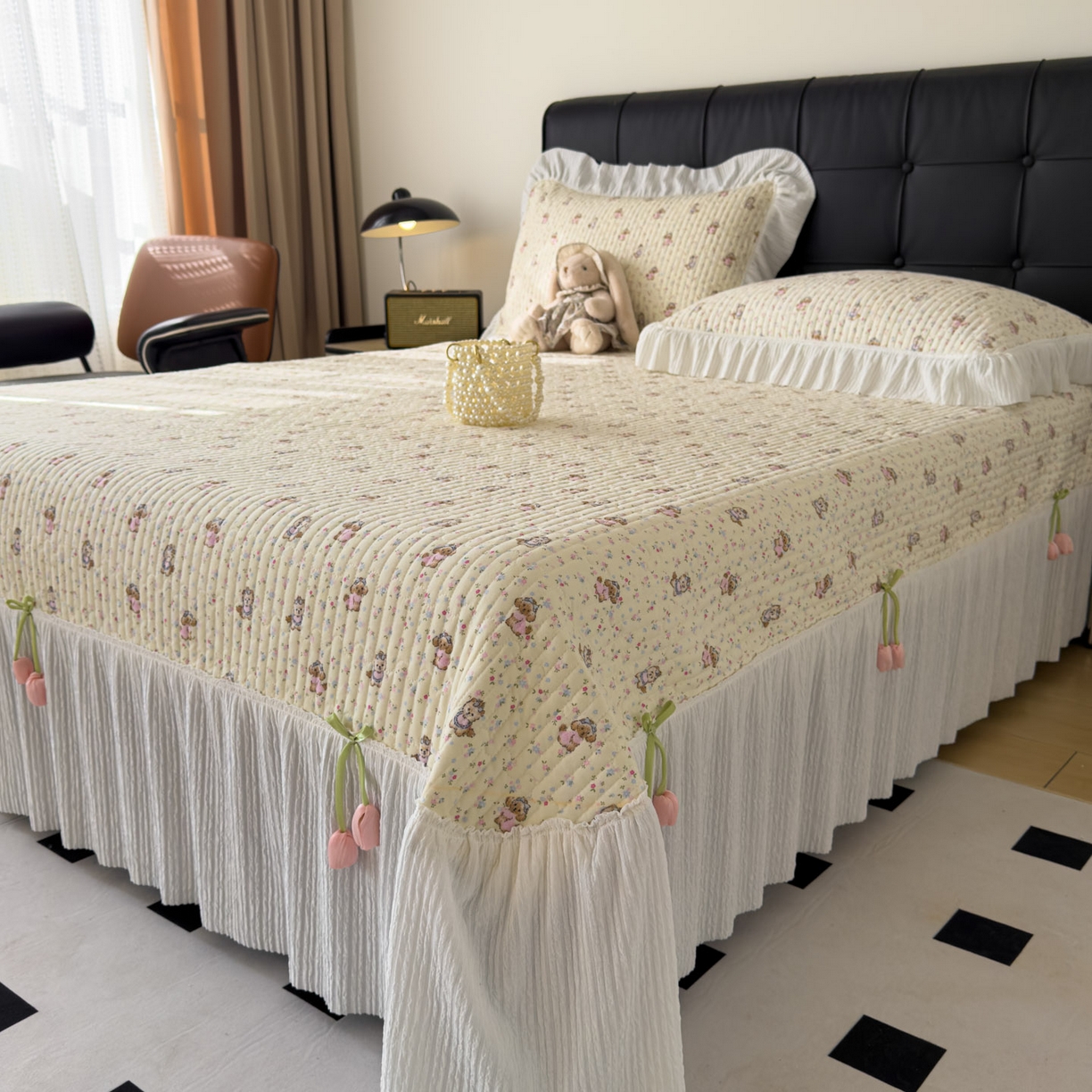 91家纺网 家纺一手货源 找家纺 （总）花漾家居 2026新款雪尼尔雪纺蕾丝大花边床盖单品床盖单件三件套