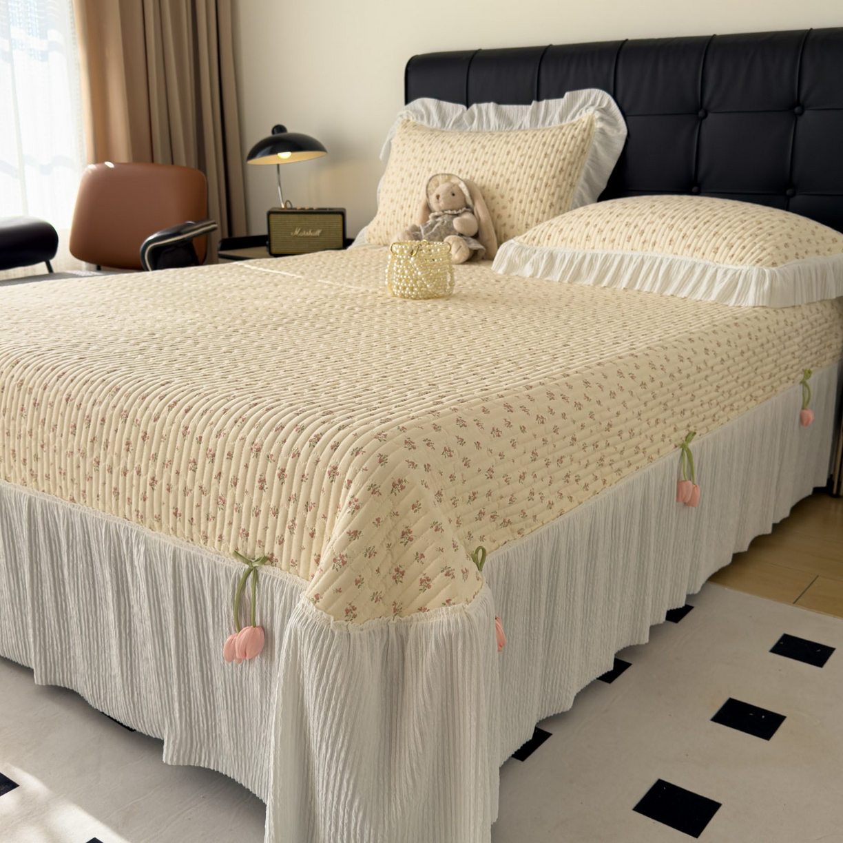 91家纺网 家纺一手货源 找家纺 （总）花漾家居 2026新款雪尼尔雪纺蕾丝大花边床盖单品床盖单件三件套