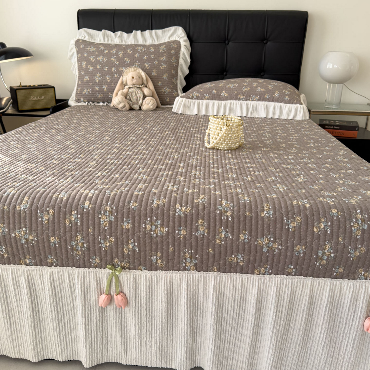 91家纺网 家纺一手货源 找家纺 花漾家居 2026新款雪尼尔雪纺蕾丝大花边床盖单品床盖单件三件套 春樱