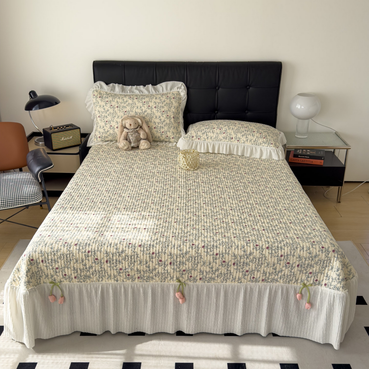 91家纺网 家纺一手货源 找家纺 花漾家居 2026新款雪尼尔雪纺蕾丝大花边床盖单品床盖单件三件套 连理枝