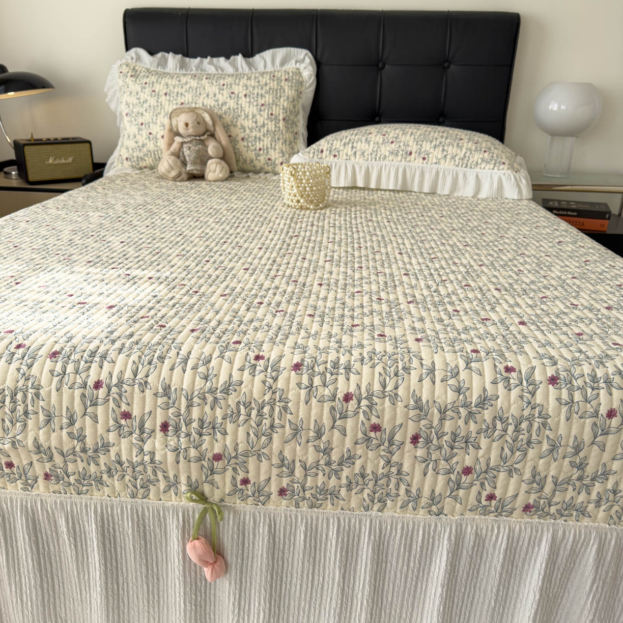 91家纺网 家纺一手货源 找家纺 花漾家居 2026新款雪尼尔雪纺蕾丝大花边床盖单品床盖单件三件套 连理枝