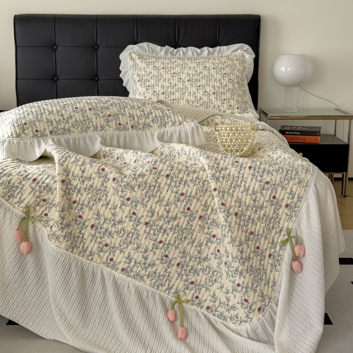 91家纺网 家纺一手货源 找家纺 花漾家居 2026新款雪尼尔雪纺蕾丝大花边床盖单品床盖单件三件套 连理枝