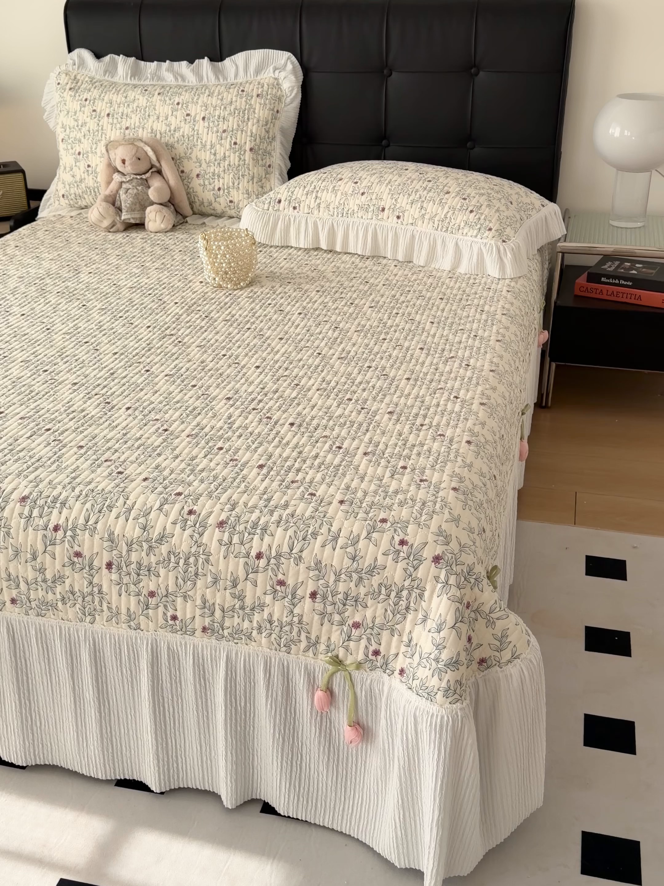 91家纺网 家纺一手货源 找家纺 花漾家居 2026新款雪尼尔雪纺蕾丝大花边床盖单品床盖单件三件套 连理枝