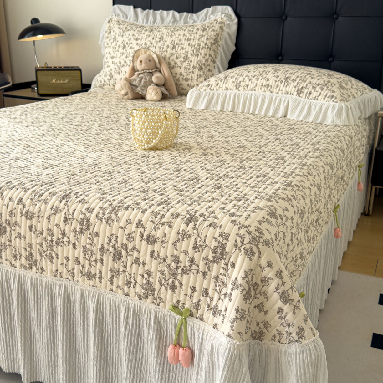 91家纺网 家纺一手货源 找家纺 花漾家居 2026新款雪尼尔雪纺蕾丝大花边床盖单品床盖单件三件套 木兰