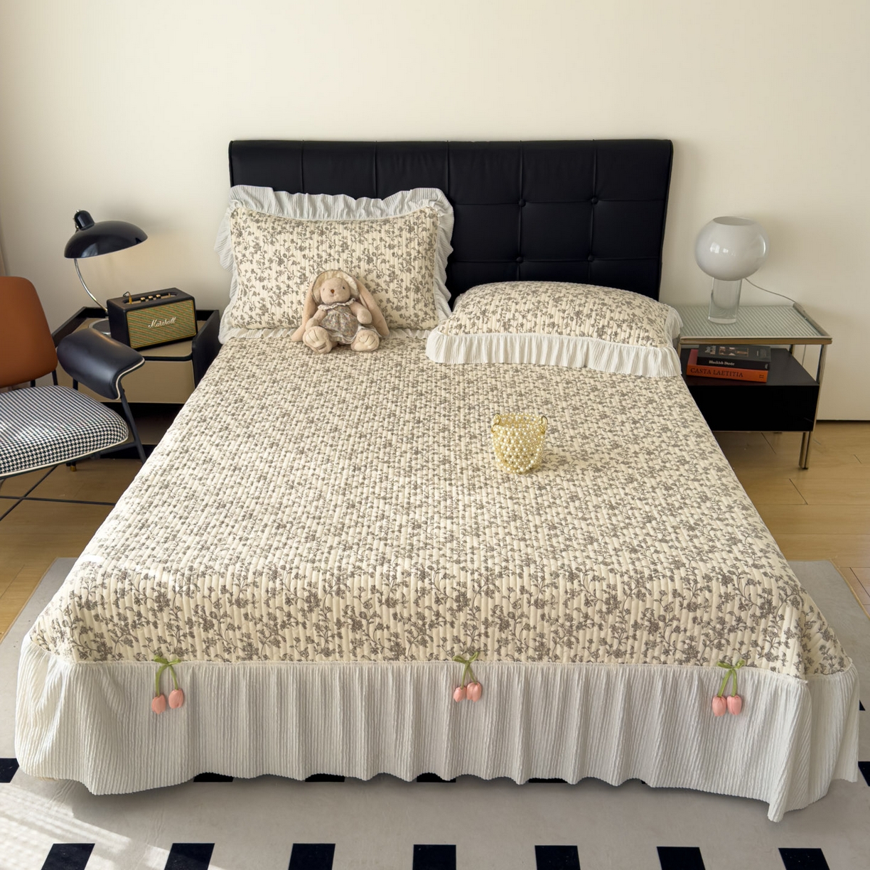 91家纺网 家纺一手货源 找家纺 花漾家居 2026新款雪尼尔雪纺蕾丝大花边床盖单品床盖单件三件套 木兰