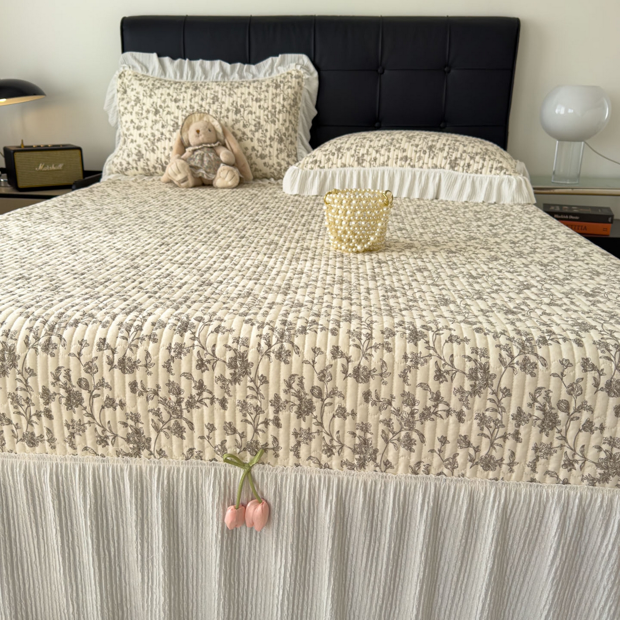 91家纺网 家纺一手货源 找家纺 花漾家居 2026新款雪尼尔雪纺蕾丝大花边床盖单品床盖单件三件套 木兰