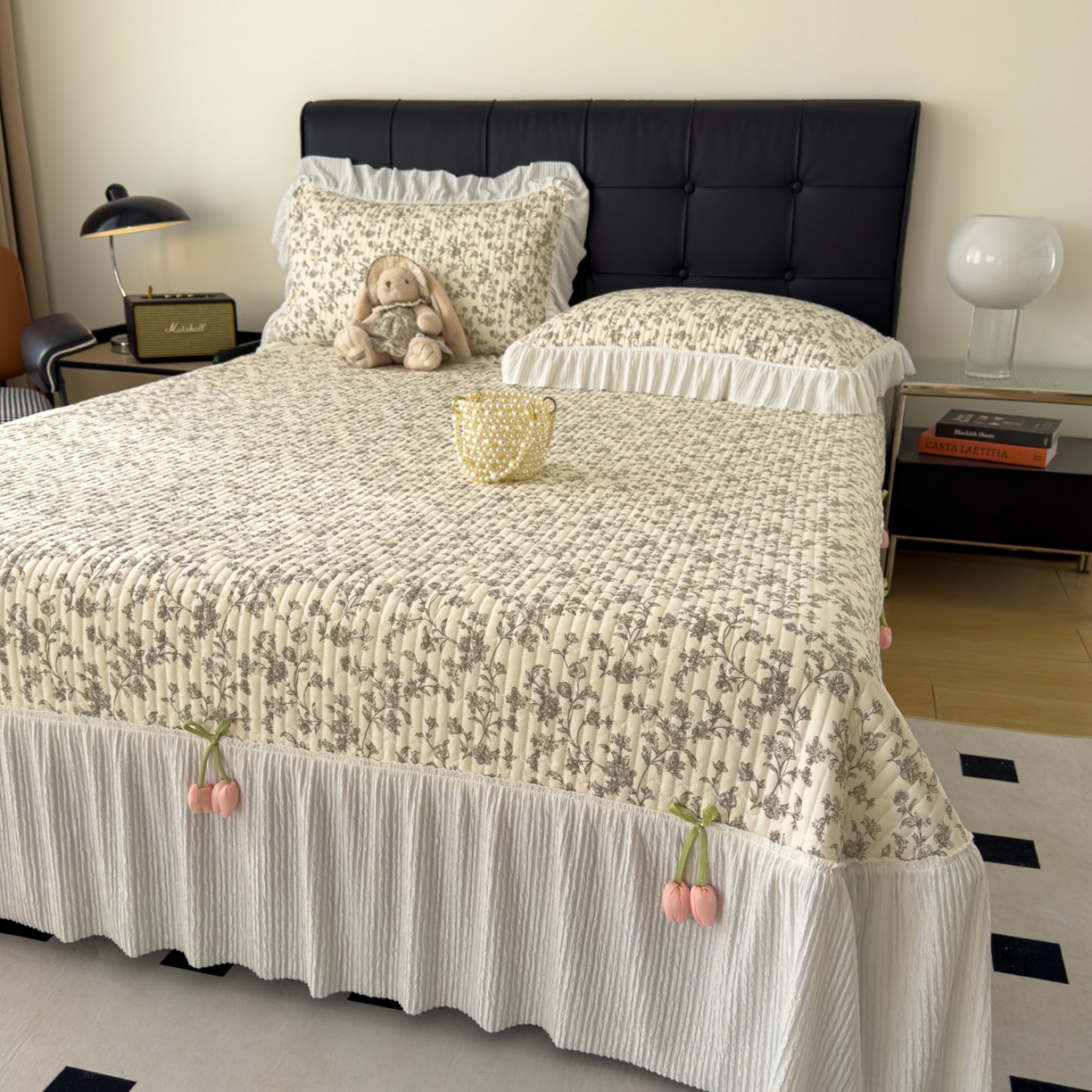 91家纺网 家纺一手货源 找家纺 花漾家居 2026新款雪尼尔雪纺蕾丝大花边床盖单品床盖单件三件套 木兰