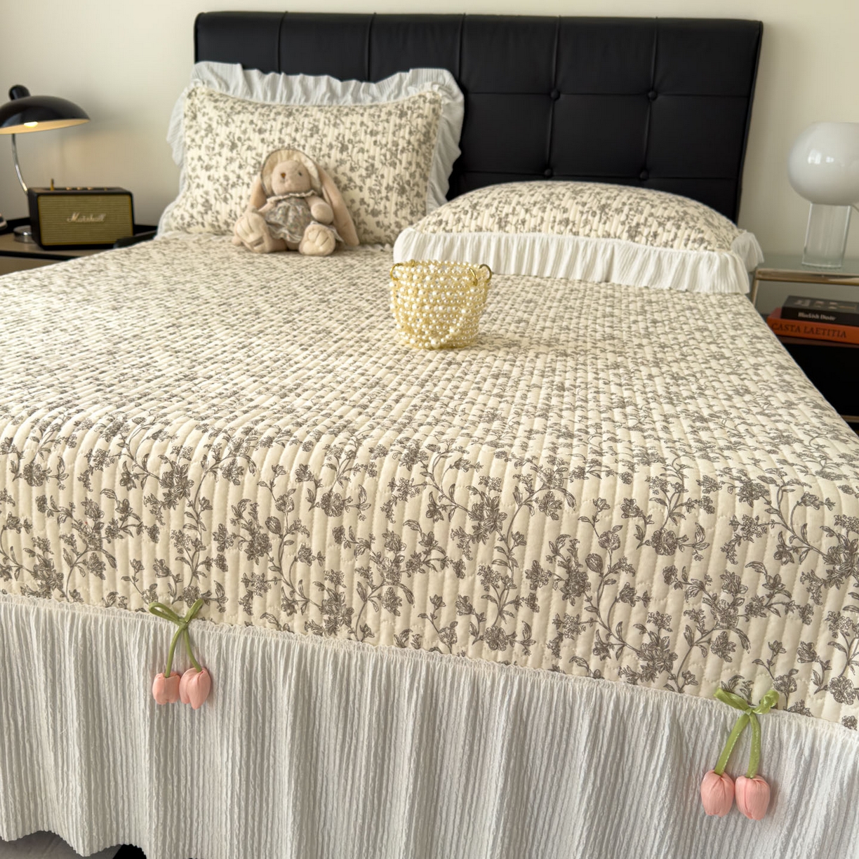 91家纺网 家纺一手货源 找家纺 花漾家居 2026新款雪尼尔雪纺蕾丝大花边床盖单品床盖单件三件套 木兰