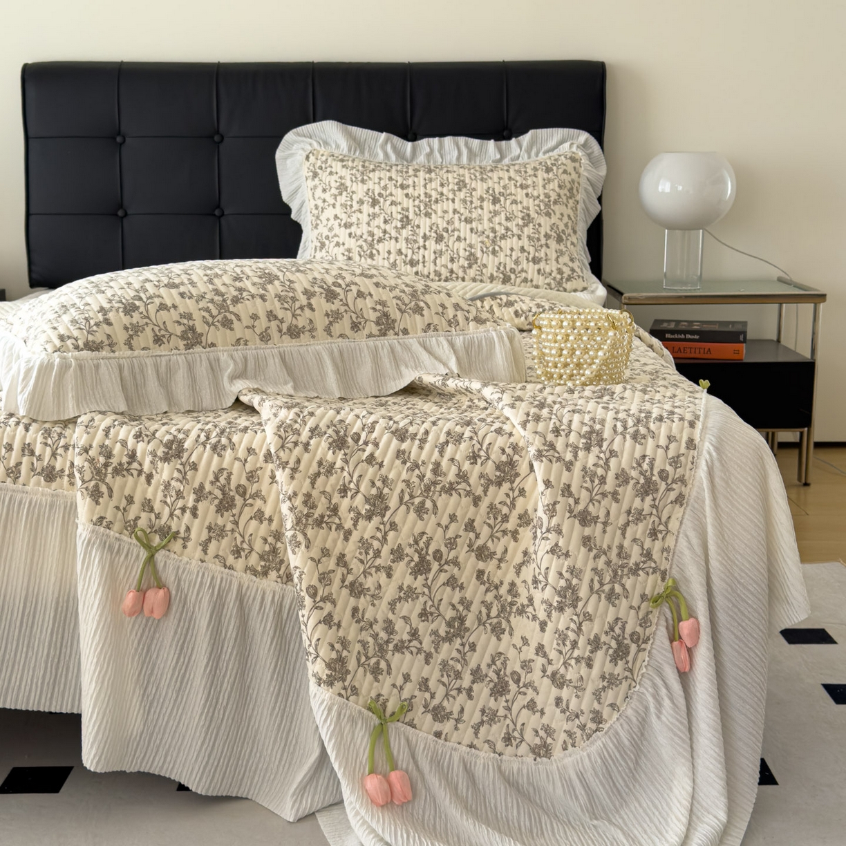 91家纺网 家纺一手货源 找家纺 花漾家居 2026新款雪尼尔雪纺蕾丝大花边床盖单品床盖单件三件套 木兰