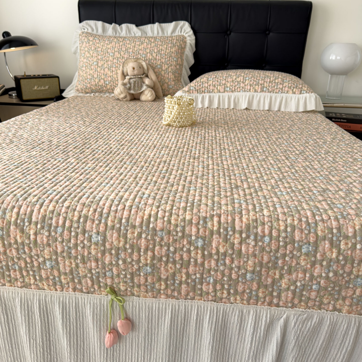 91家纺网 家纺一手货源 找家纺 花漾家居 2026新款雪尼尔雪纺蕾丝大花边床盖单品床盖单件三件套 晴川