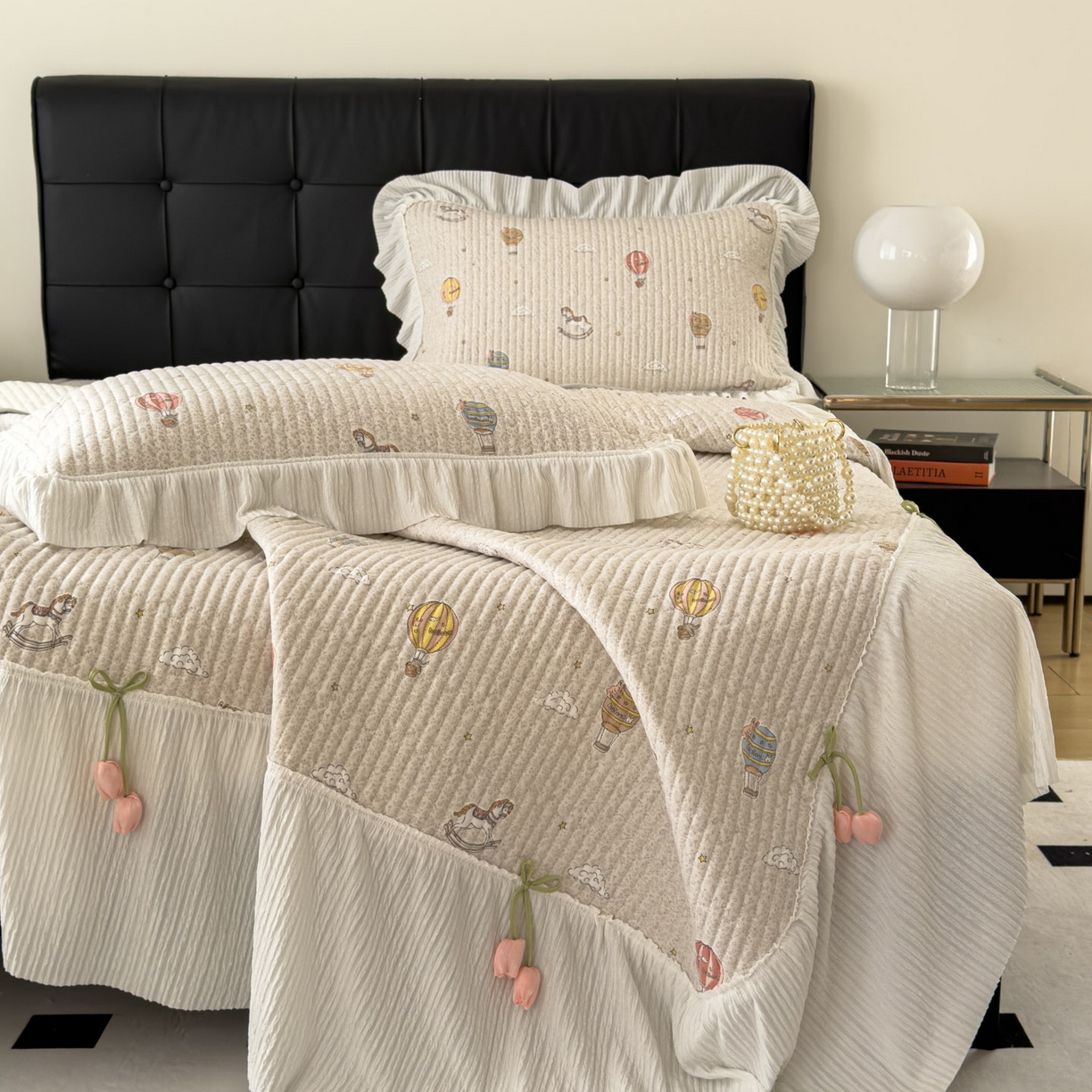 91家纺网 家纺一手货源 找家纺 花漾家居 2026新款雪尼尔雪纺蕾丝大花边床盖单品床盖单件三件套 热气球