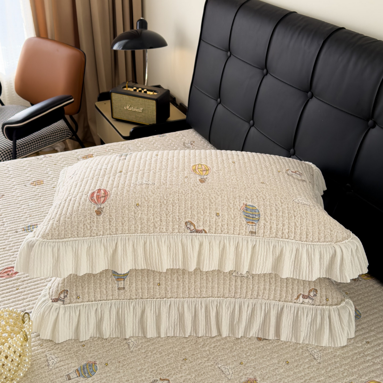 91家纺网 家纺一手货源 找家纺 花漾家居 2026新款雪尼尔雪纺蕾丝大花边床盖单品床盖单件三件套 热气球