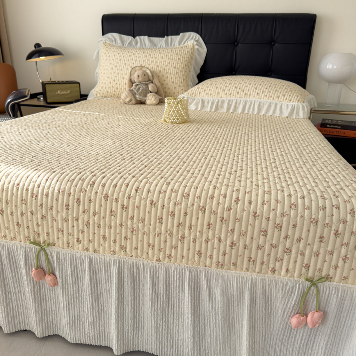 91家纺网 家纺一手货源 找家纺 花漾家居 2026新款雪尼尔雪纺蕾丝大花边床盖单品床盖单件三件套 小杏芙