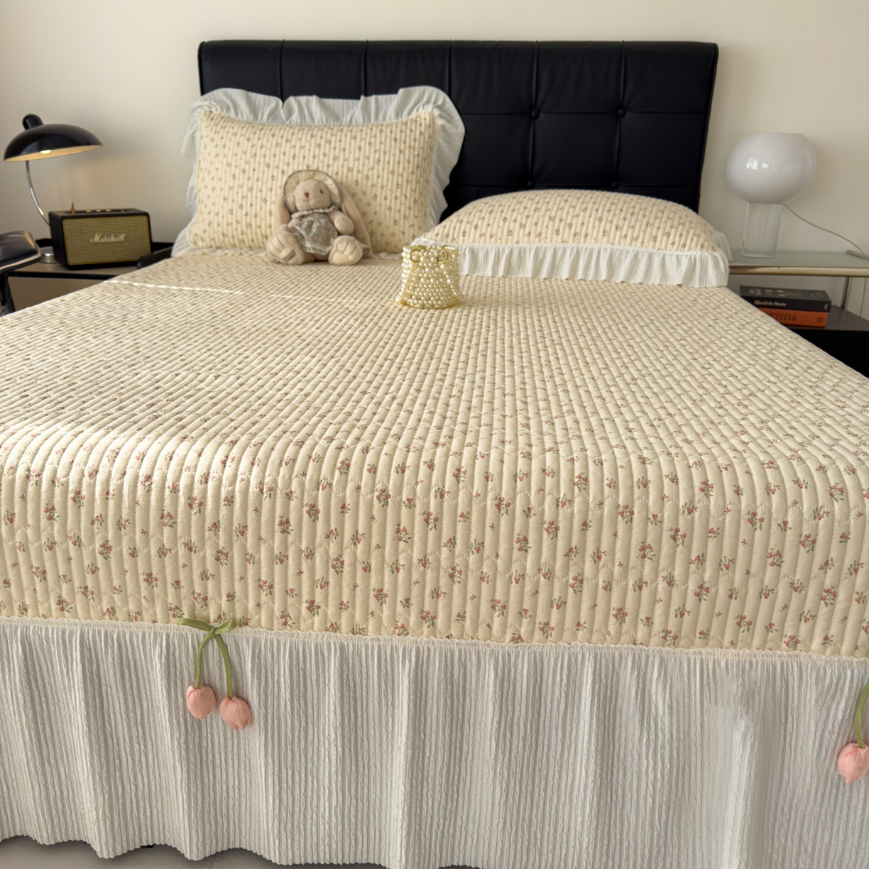 91家纺网 家纺一手货源 找家纺 花漾家居 2026新款雪尼尔雪纺蕾丝大花边床盖单品床盖单件三件套 小杏芙