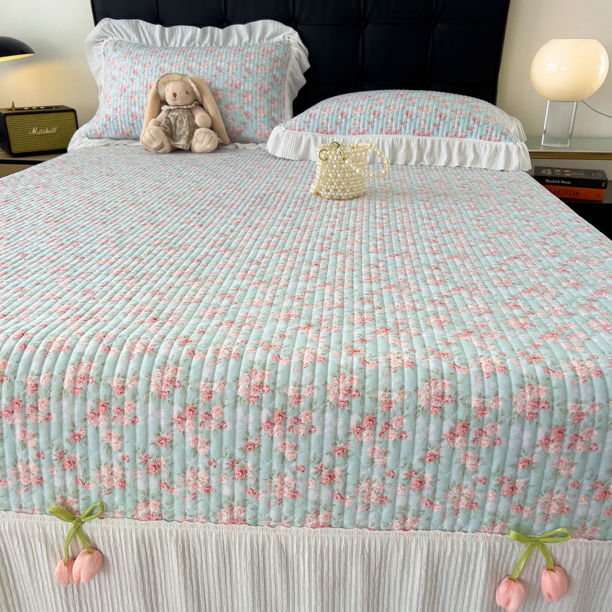 91家纺网 家纺一手货源 找家纺 花漾家居 2026新款雪尼尔雪纺蕾丝大花边床盖单品床盖单件三件套 伊水芙蓉