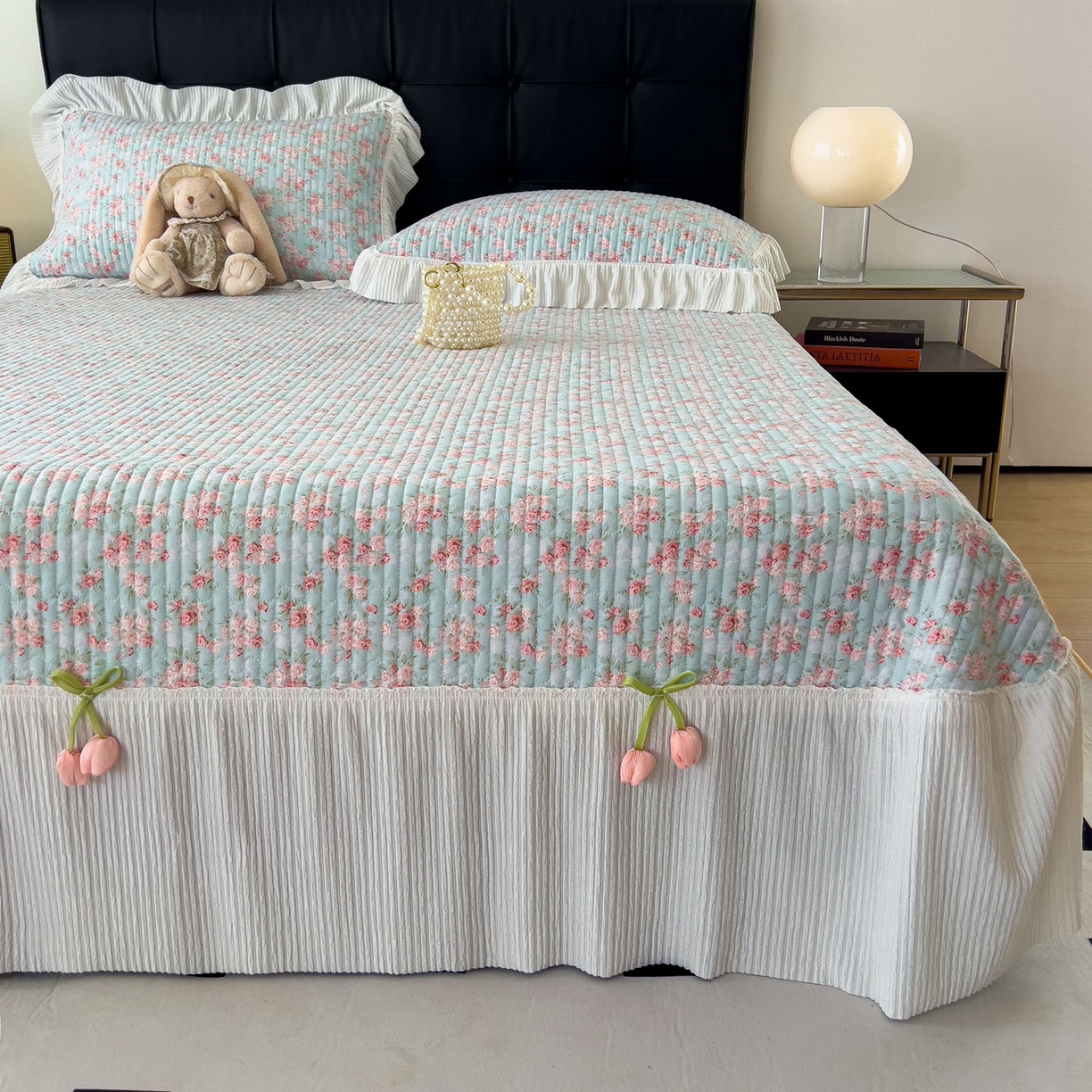 91家纺网 家纺一手货源 找家纺 花漾家居 2026新款雪尼尔雪纺蕾丝大花边床盖单品床盖单件三件套 伊水芙蓉