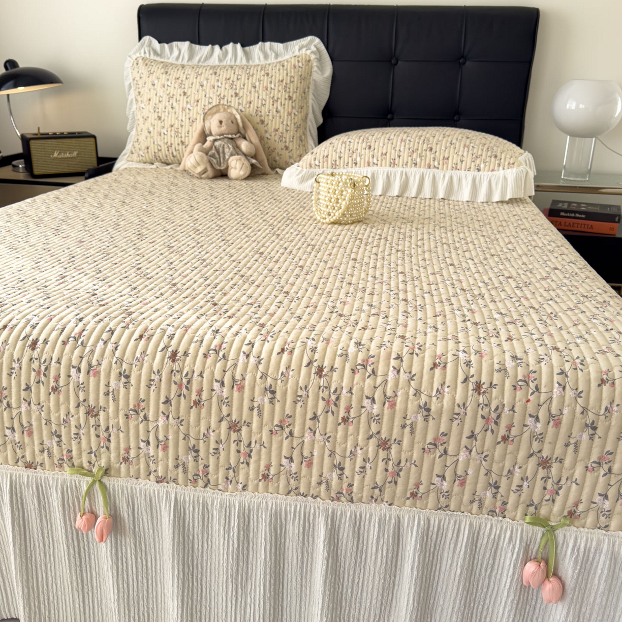 91家纺网 家纺一手货源 找家纺 花漾家居 2026新款雪尼尔雪纺蕾丝大花边床盖单品床盖单件三件套 幽兰月色