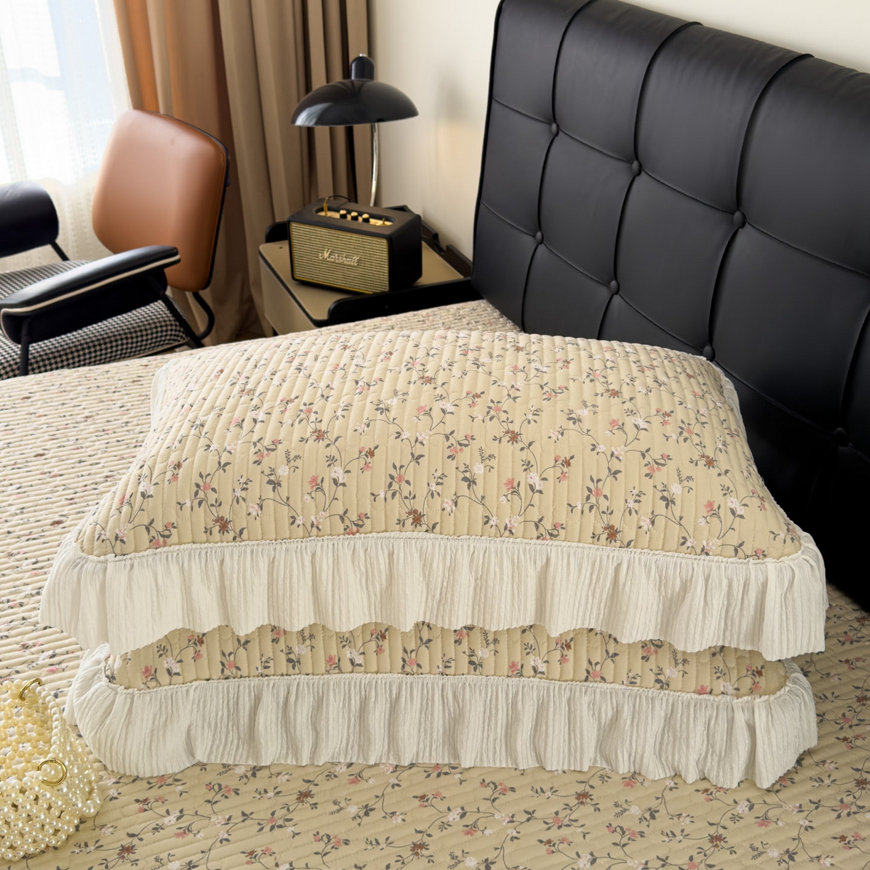 91家纺网 家纺一手货源 找家纺 花漾家居 2026新款雪尼尔雪纺蕾丝大花边床盖单品床盖单件三件套 幽兰月色