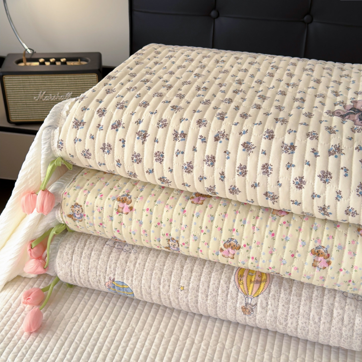 91家纺网 家纺一手货源 找家纺 花漾家居 2026新款雪尼尔雪纺蕾丝大花边床盖单品床盖单件三件套 组合图仅供参考不可下单