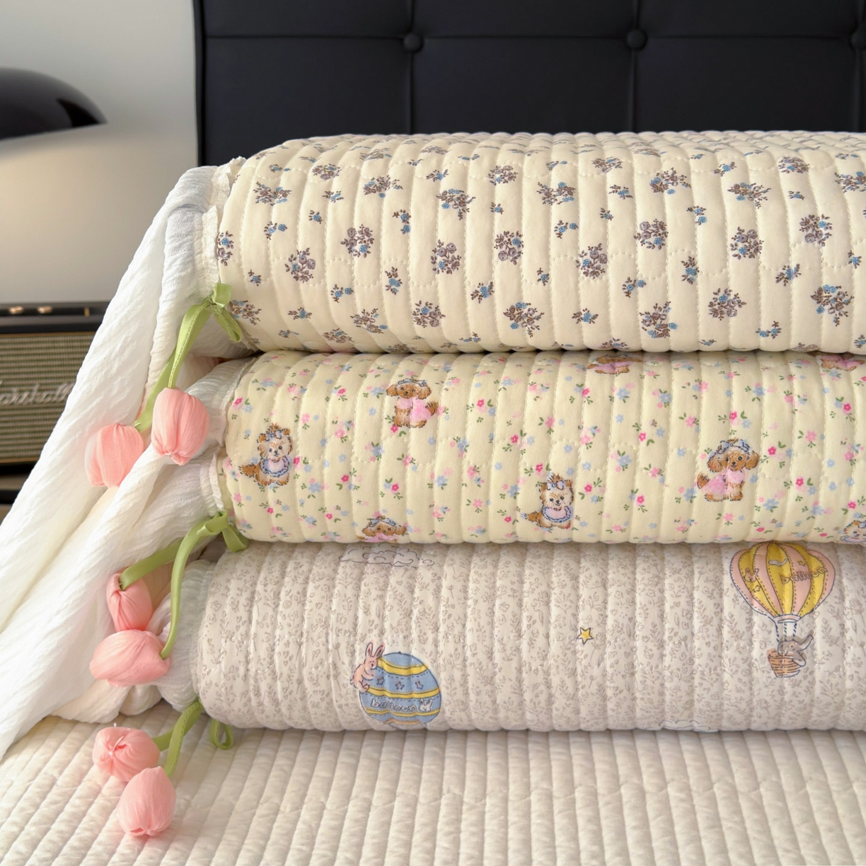 91家纺网 家纺一手货源 找家纺 花漾家居 2026新款雪尼尔雪纺蕾丝大花边床盖单品床盖单件三件套 组合图仅供参考不可下单