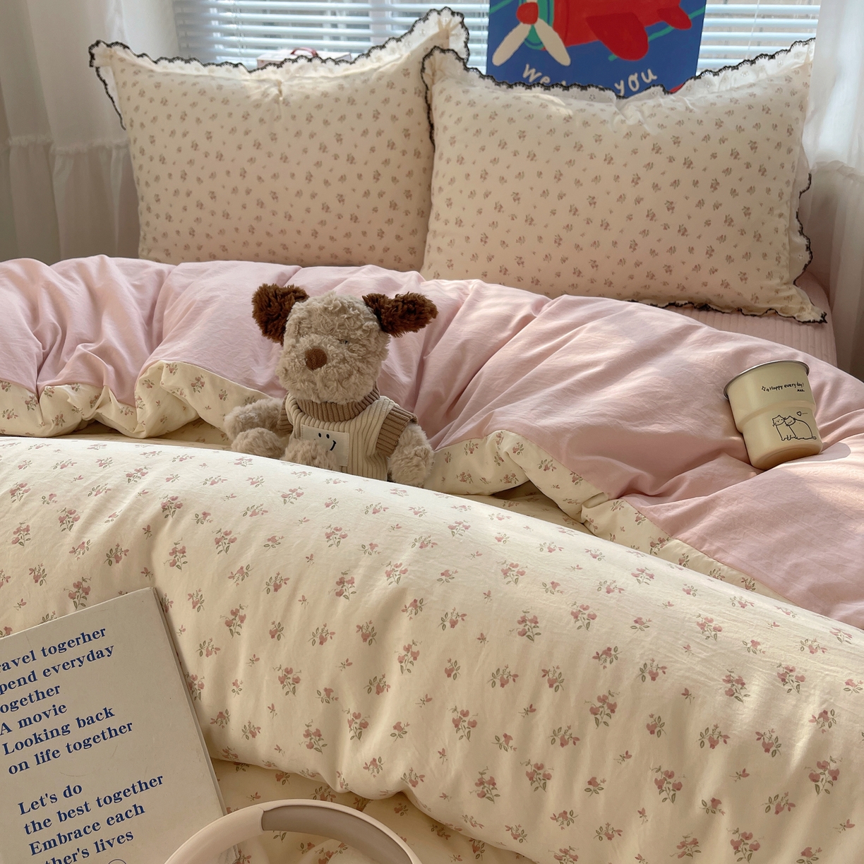 91家纺网 家纺一手货源 找家纺 （总）花漾家居 2026小红书推荐款小清新刺绣花边款床单床盖款四件套新款