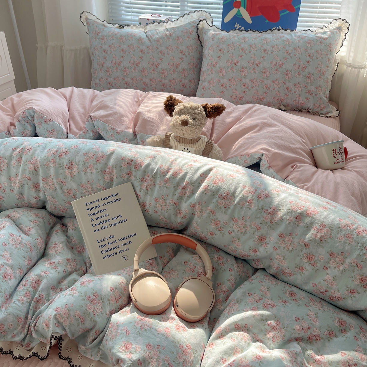 91家纺网 家纺一手货源 找家纺 花漾家居 2026小红书推荐款小清新刺绣花边款床单床盖款四件套新款 花仙子