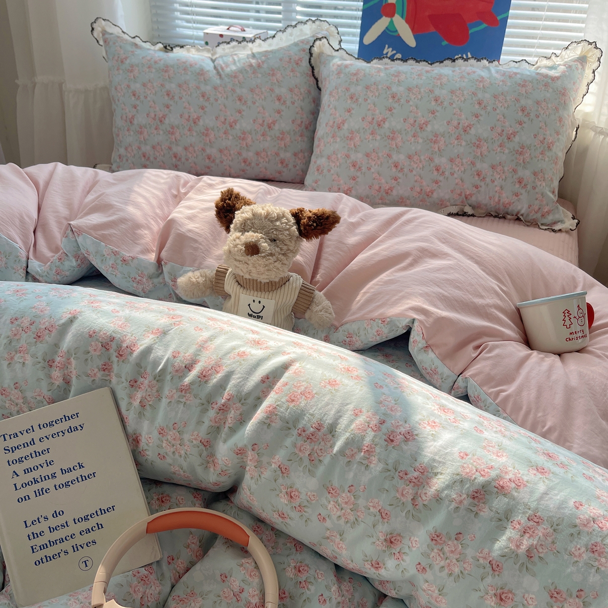 91家纺网 家纺一手货源 找家纺 花漾家居 2026小红书推荐款小清新刺绣花边款床单床盖款四件套新款 花仙子