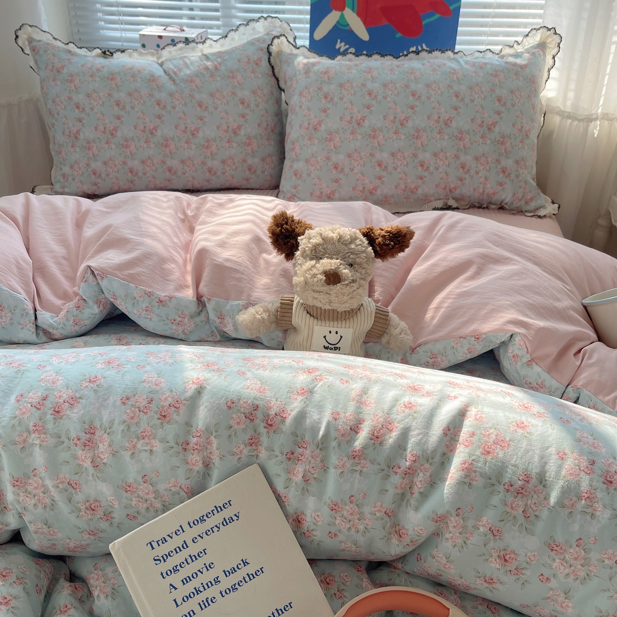 91家纺网 家纺一手货源 找家纺 花漾家居 2026小红书推荐款小清新刺绣花边款床单床盖款四件套新款 花仙子