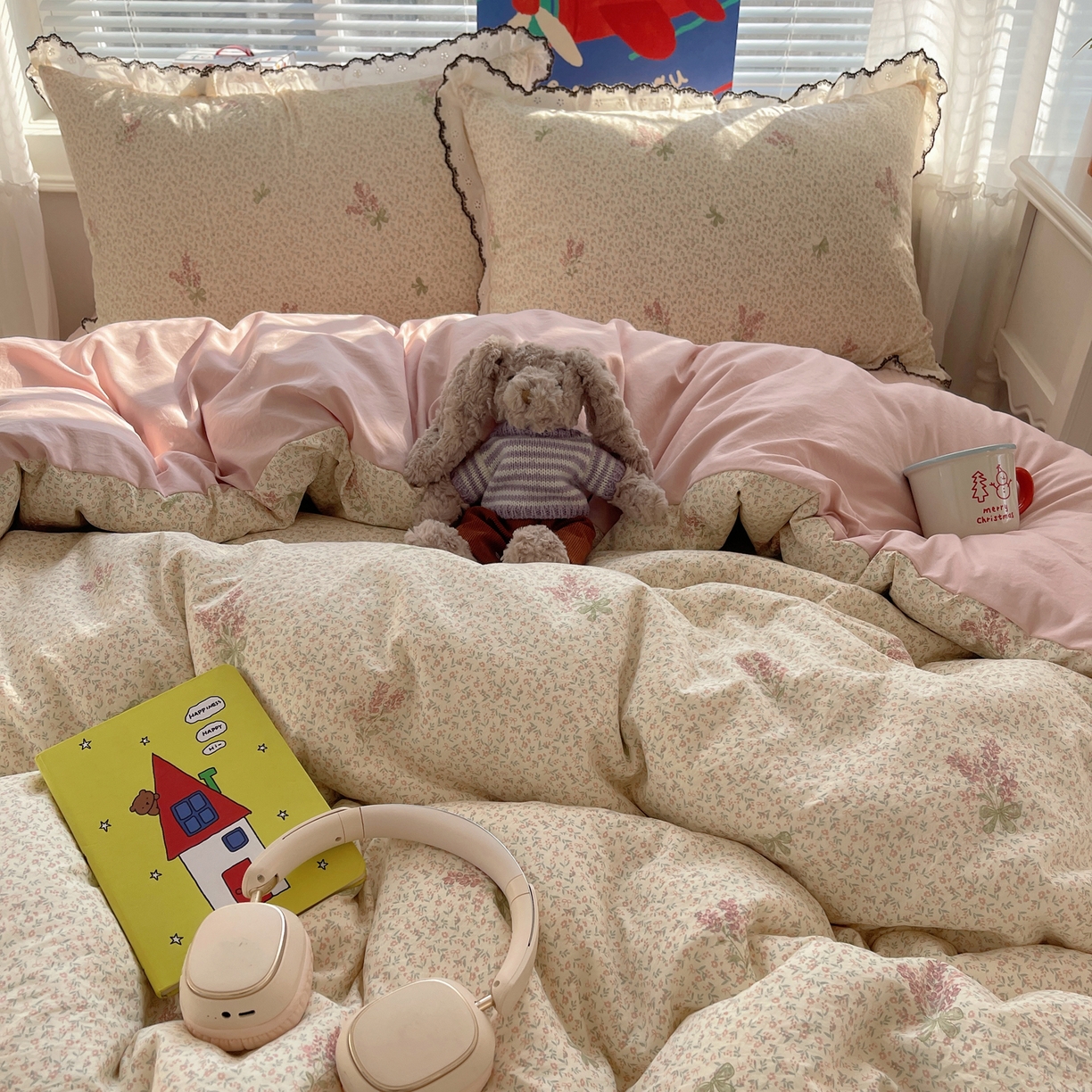 91家纺网 家纺一手货源 找家纺 花漾家居 2026小红书推荐款小清新刺绣花边款床单床盖款四件套新款 薰衣草