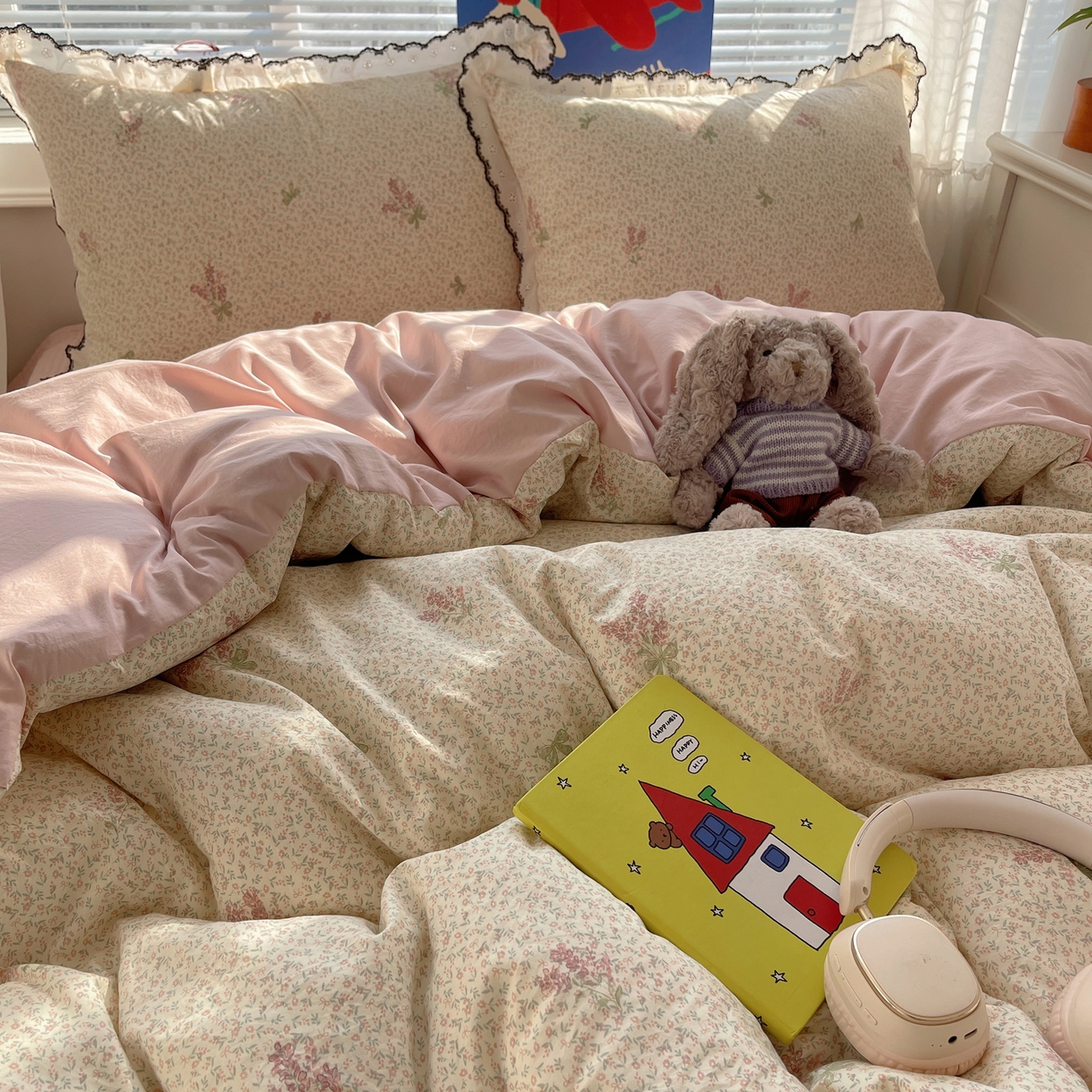 91家纺网 家纺一手货源 找家纺 花漾家居 2026小红书推荐款小清新刺绣花边款床单床盖款四件套新款 薰衣草