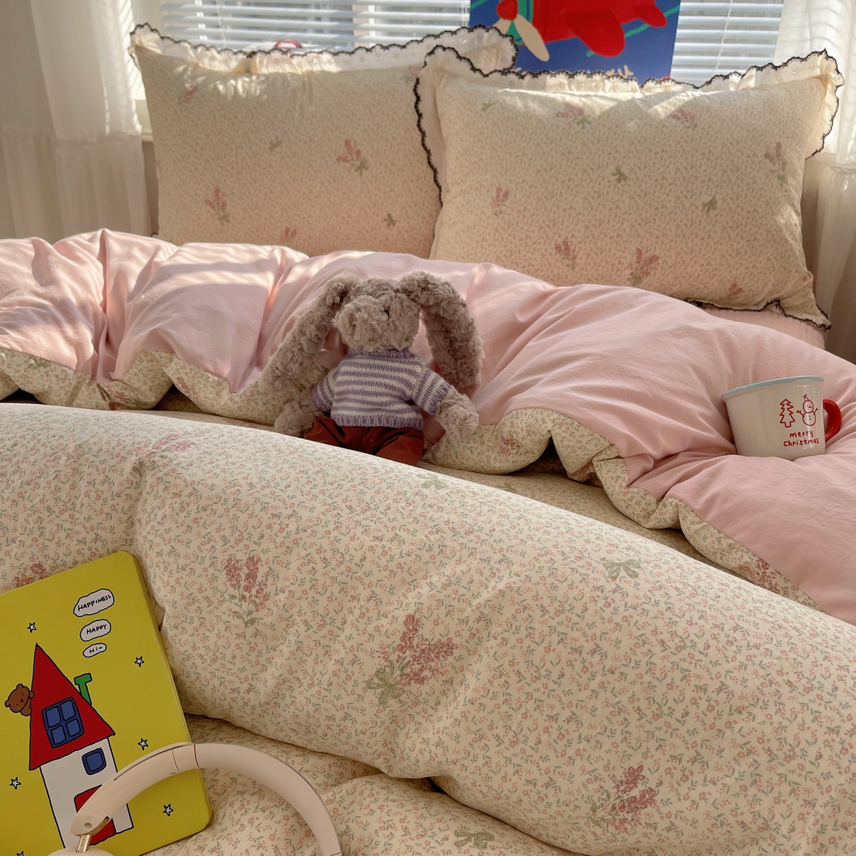 91家纺网 家纺一手货源 找家纺 花漾家居 2026小红书推荐款小清新刺绣花边款床单床盖款四件套新款 薰衣草