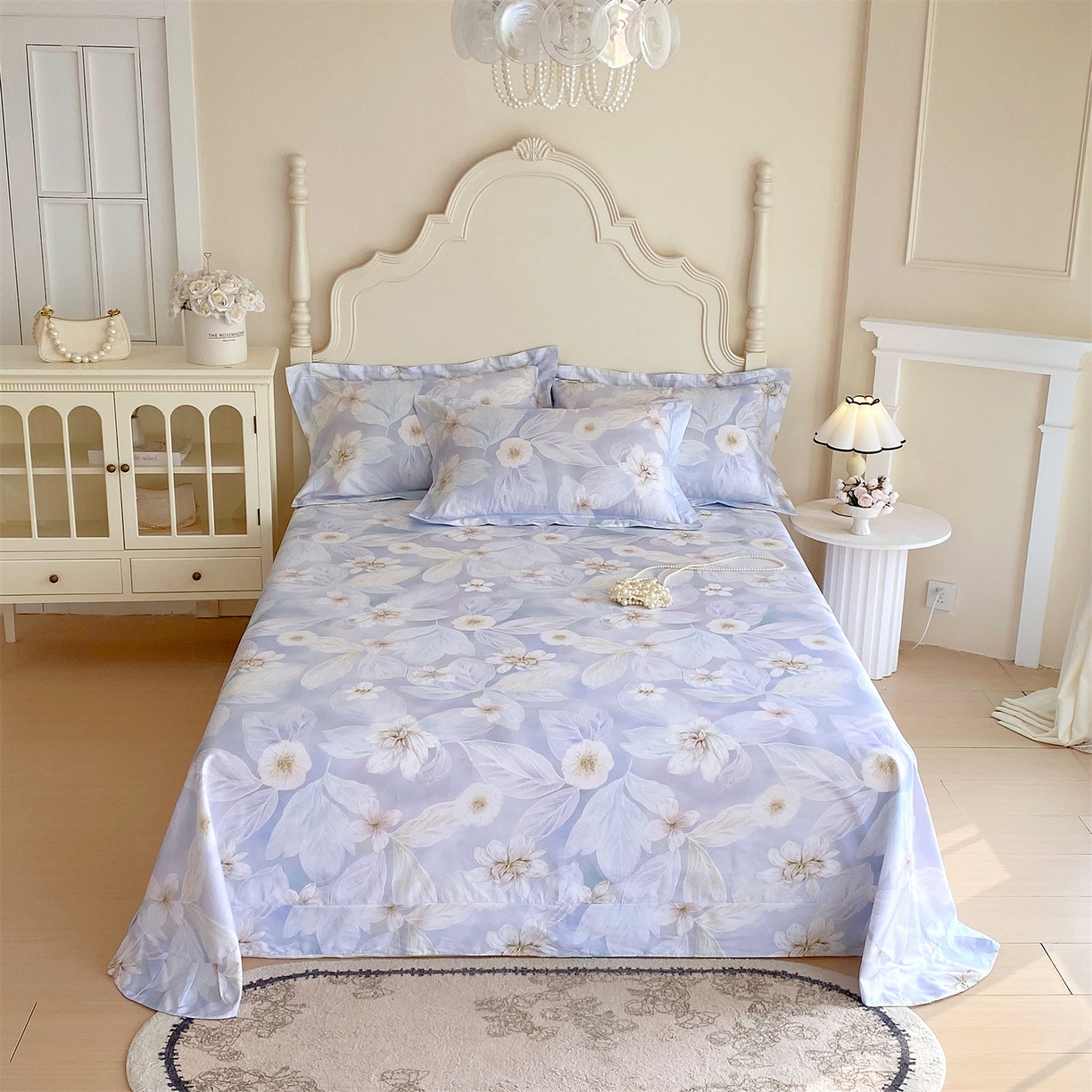 宝齐莱家纺 2026新款全棉纯棉活性印花单床单床单单件 蓝色梦幻