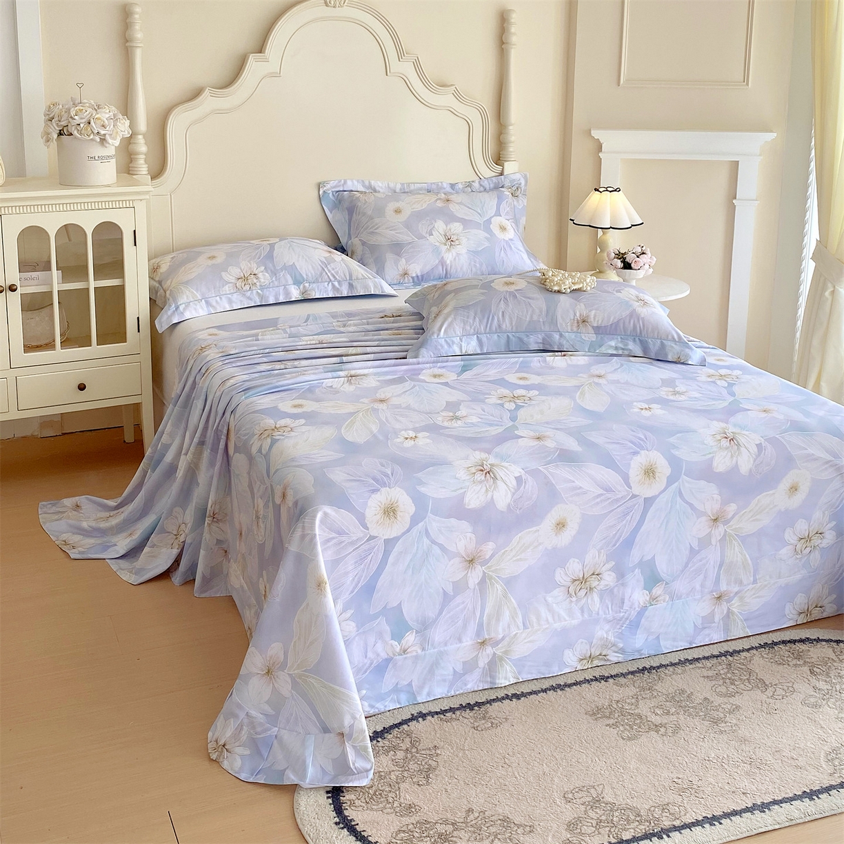 91家纺网 家纺一手货源 找家纺 宝齐莱家纺 2026新款全棉纯棉活性印花单床单床单单件 蓝色梦幻