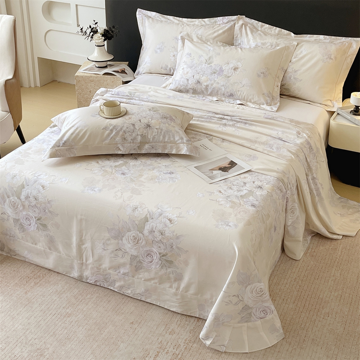 91家纺网 家纺一手货源 找家纺 宝齐莱家纺 2026新款全棉纯棉活性印花单床单床单单件 花开锦绣