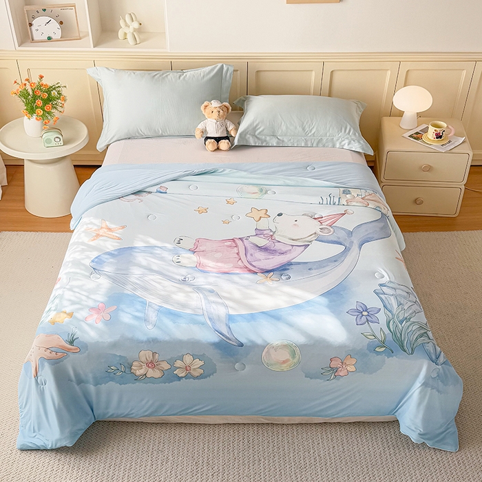 米乐被业 2026新款大板氨纶凉感夏被被子被芯 海洋世界
