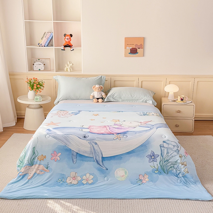 91家纺网 家纺一手货源 找家纺 米乐被业 2026新款大板氨纶凉感夏被被子被芯 海洋世界