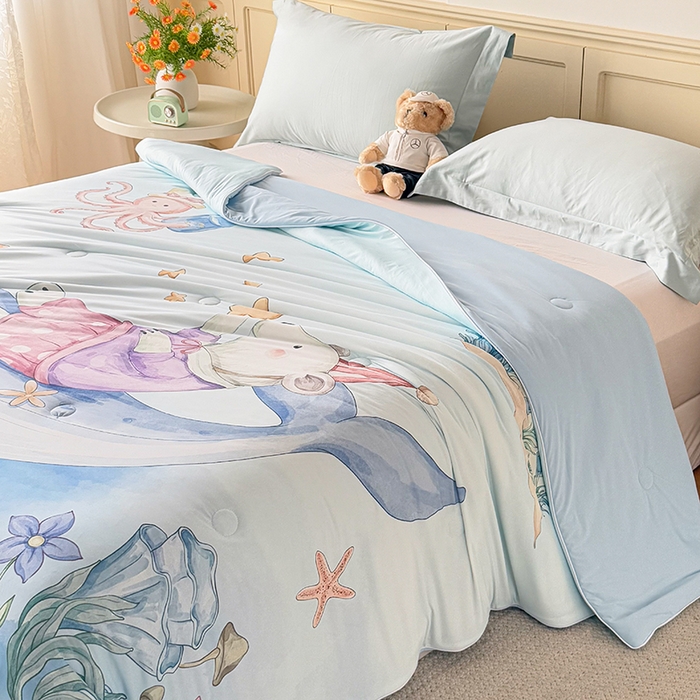 91家纺网 家纺一手货源 找家纺 米乐被业 2026新款大板氨纶凉感夏被被子被芯 海洋世界