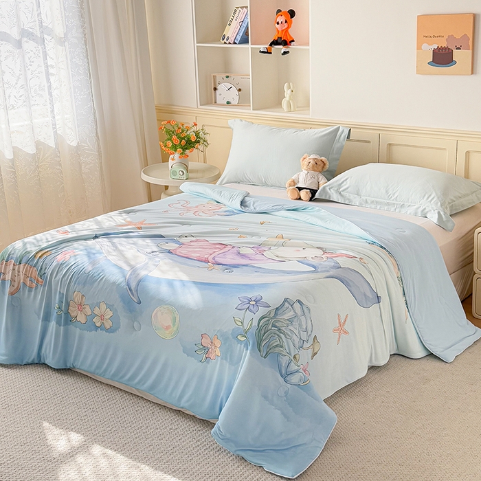 91家纺网 家纺一手货源 找家纺 米乐被业 2026新款大板氨纶凉感夏被被子被芯 海洋世界