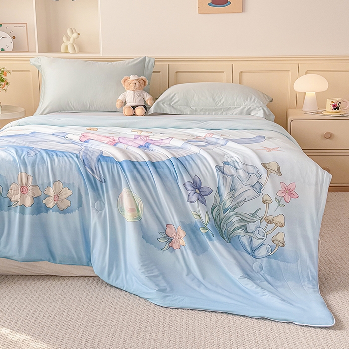 91家纺网 家纺一手货源 找家纺 米乐被业 2026新款大板氨纶凉感夏被被子被芯 海洋世界