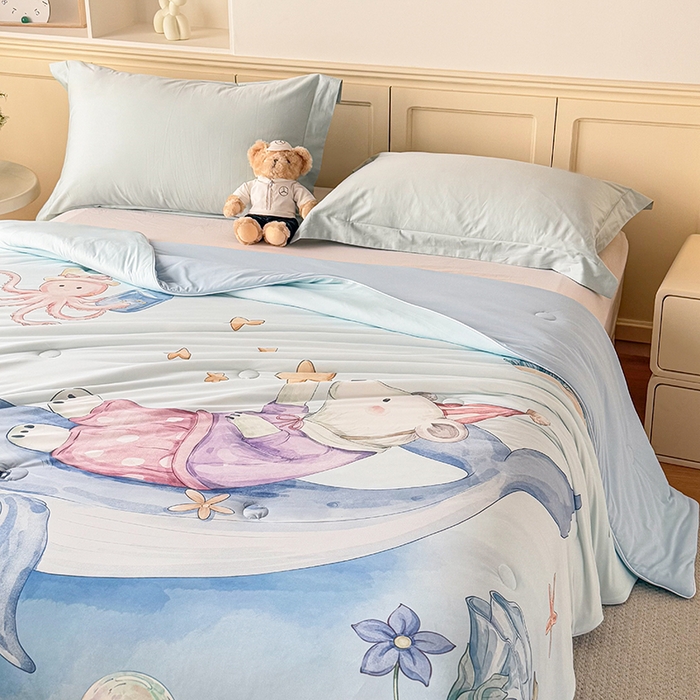 91家纺网 家纺一手货源 找家纺 米乐被业 2026新款大板氨纶凉感夏被被子被芯 海洋世界