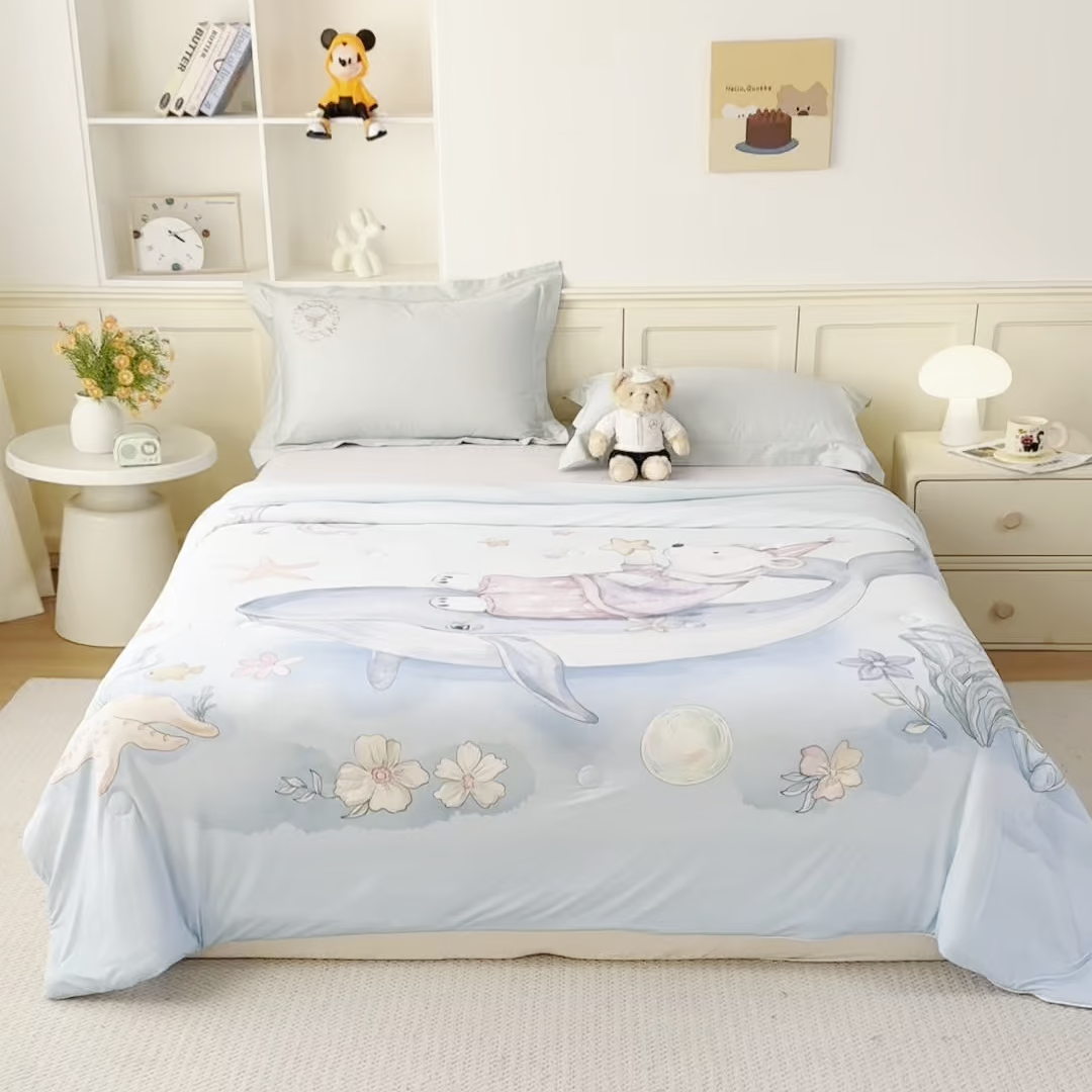 91家纺网 家纺一手货源 找家纺 米乐被业 2026新款大板氨纶凉感夏被被子被芯 海洋世界