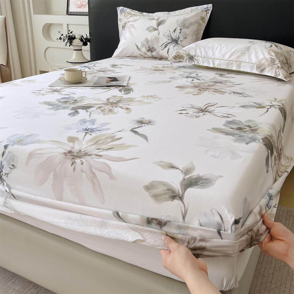 宝齐莱家纺 2026新款全棉纯棉活性印花单床笠床笠单件 花知晓