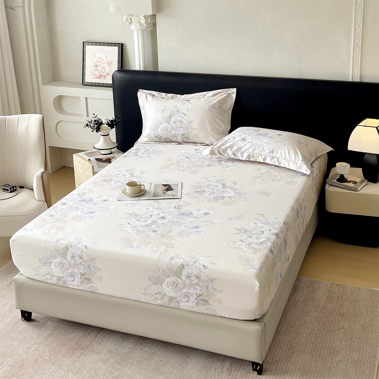 91家纺网 家纺一手货源 找家纺 宝齐莱家纺 2026新款全棉纯棉活性印花单床笠床笠单件 花开锦绣